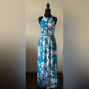 Zesica Blue and White Floral Halter Dress